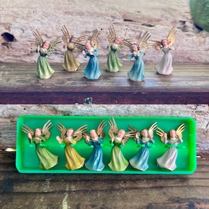 Vintage 1960 Musical Angel Christmas Ornament Set Dancing Angels Ornament Retro British Hong Kong 2” Angels Set 6 Retro Kitsch Decor