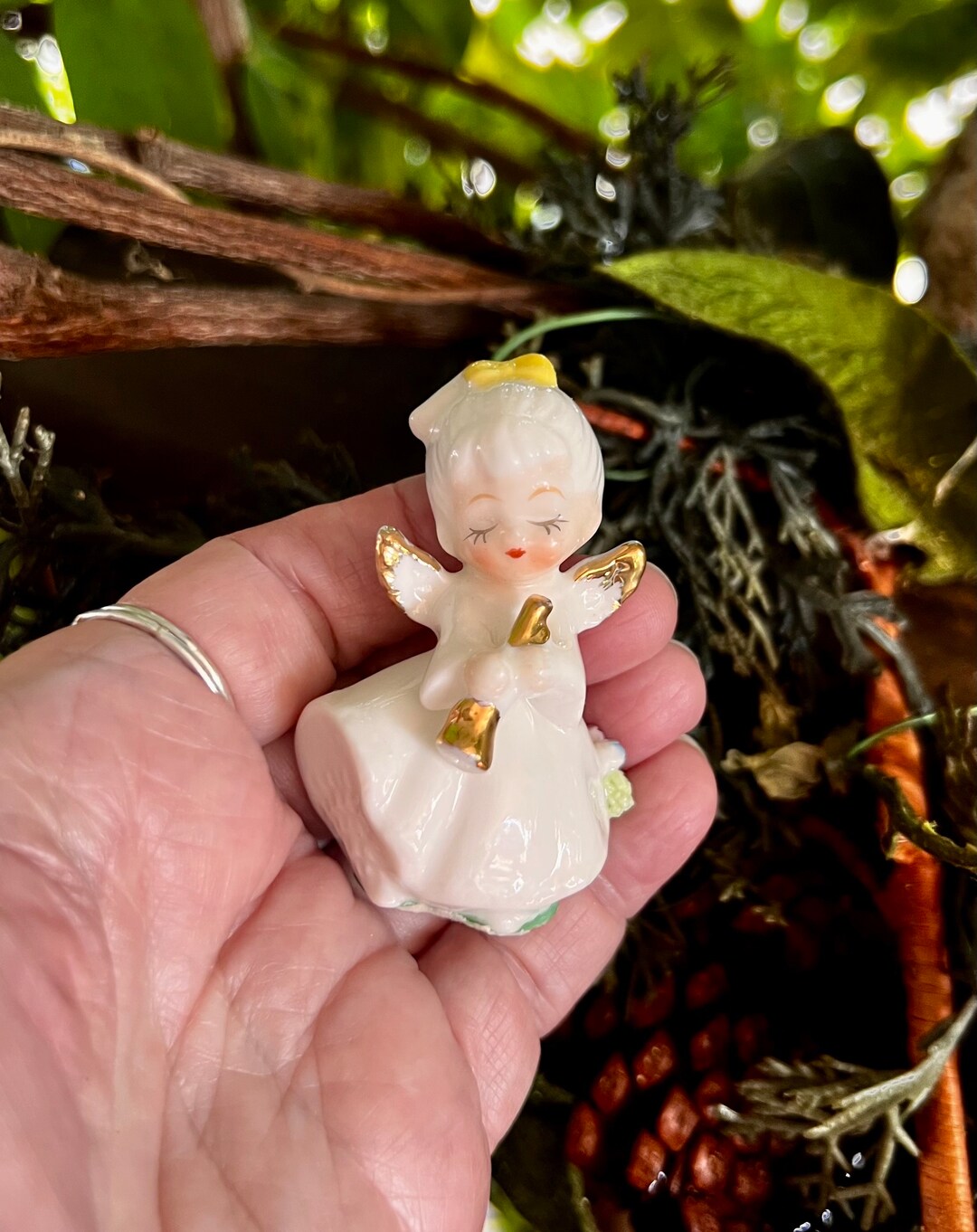 Vintage LEFTON Angel Figurine Floral LEFTON Angel Horn Ceramic Etsy
