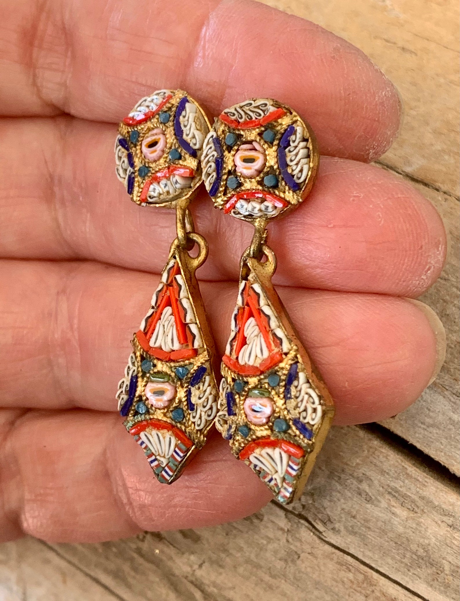 Micro Mosaic Earrings Vintage Teardrop Dangle Earrings Antique Etsy