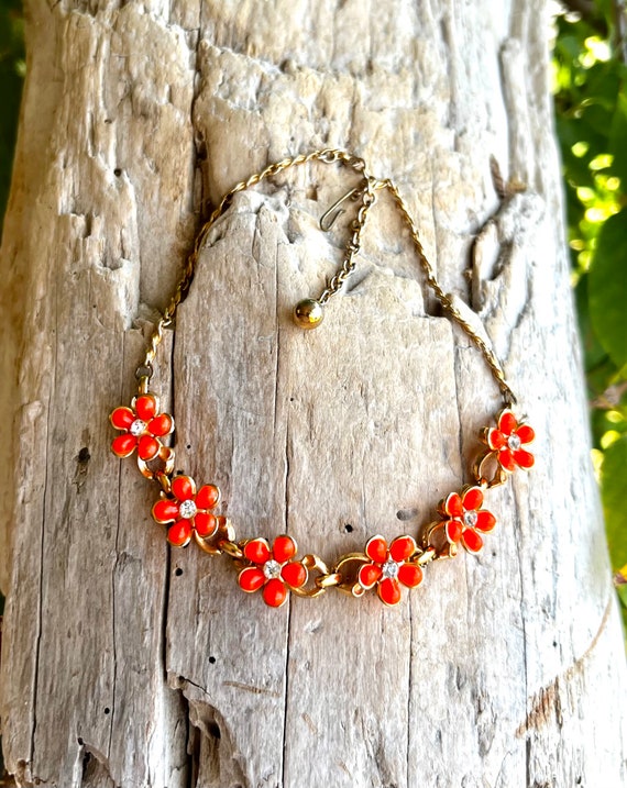 Vintage Orange Flower Necklace  Floral Thermoset … - image 5