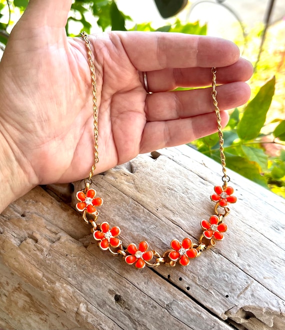 Vintage Orange Flower Necklace  Floral Thermoset … - image 4