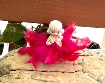 Vintage Holt Howard Pink Feather Angel Candy Cane Christmas Ornament Figurine MCM 1950 HH Ceramic Japan Retro Kitsch Holiday Table Decor