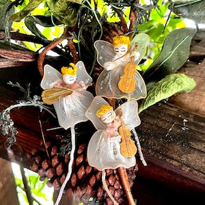Vintage Pink Tulle Angel Christmas Ornament 1950 1960 Spun Cotton White Angel Package Tie On MCM Retro Kitsch Valentine Easter Decor Set 3