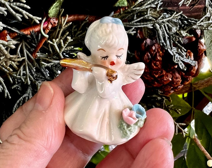 Vintage LEFTON Angel Figurine Floral LEFTON Flute Angel Ceramic MCM