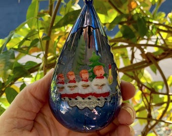 Vintage JewelBrite Christmas Choir Boy Ornament 1960 1970 Diorama Choir Boy Candle Singing Plastic Teardrop Retro Kitsch Decor