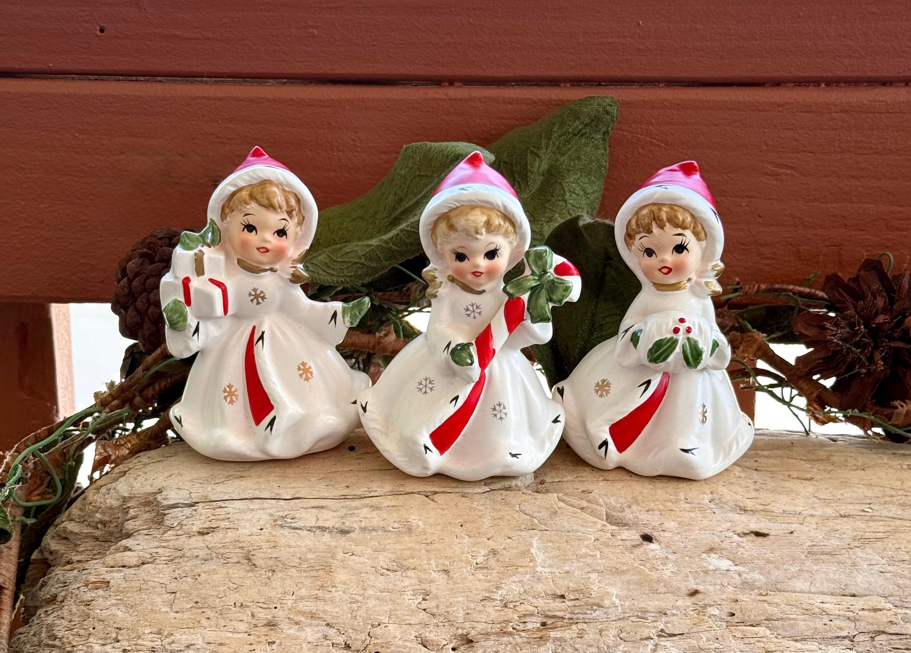 Vintage NAPCO Angel Figurine 1950 MCM Trio Ceramic Christmas Candy