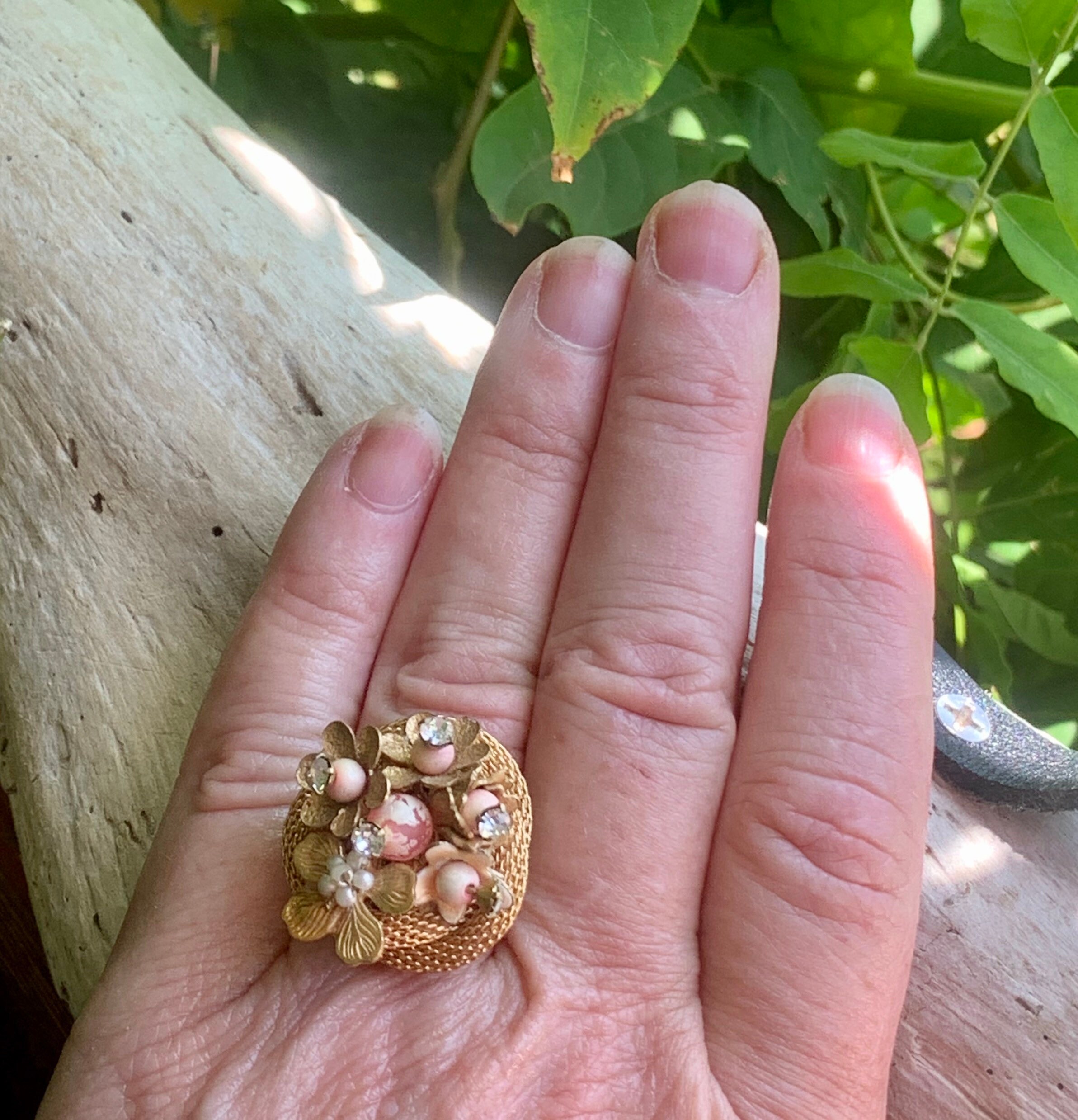 ヴィンテージパールフローラルリング MCM 1940 1950 パールフラワー