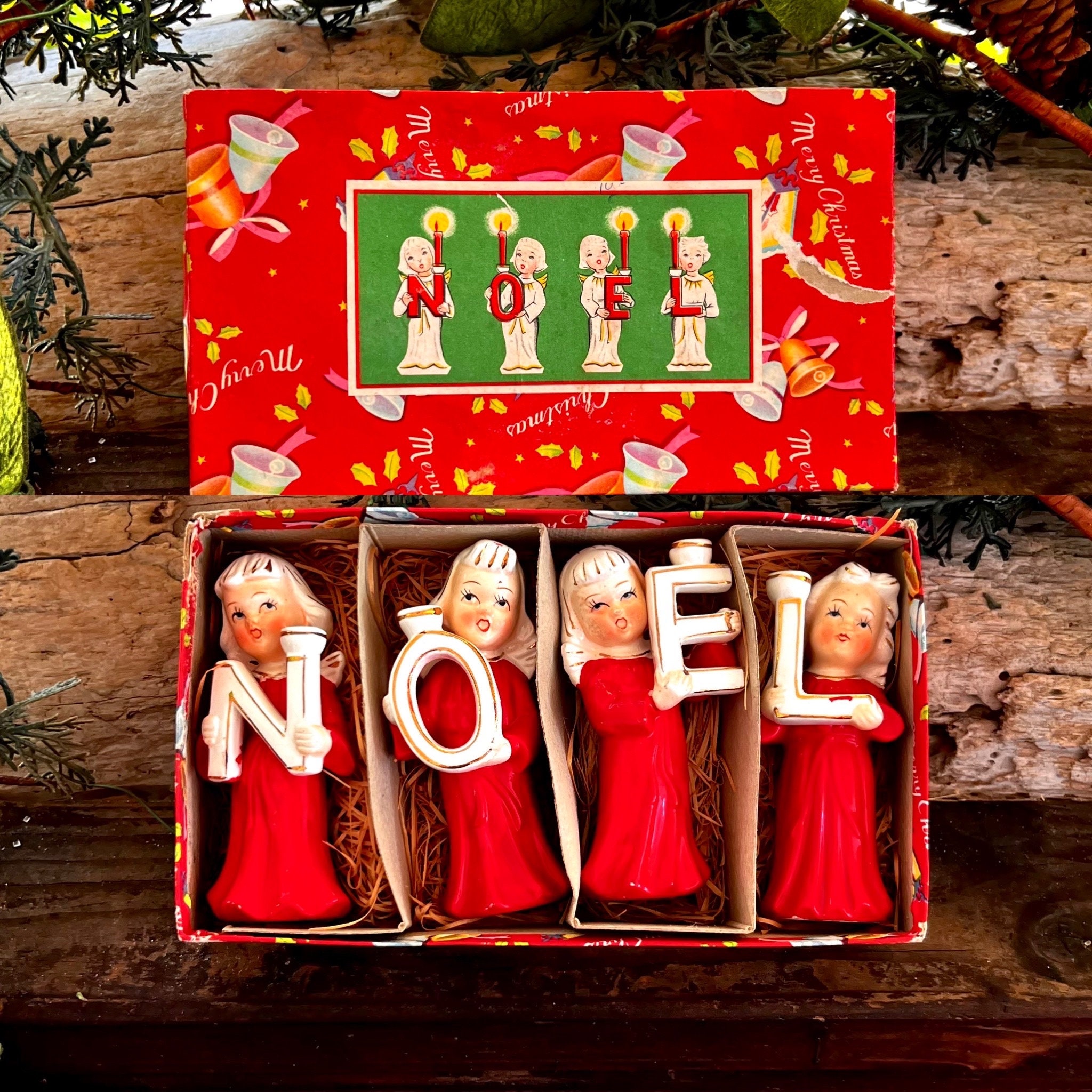 Vintage NOEL Choir Angel Christmas Candleholder Relco 1950 Retro