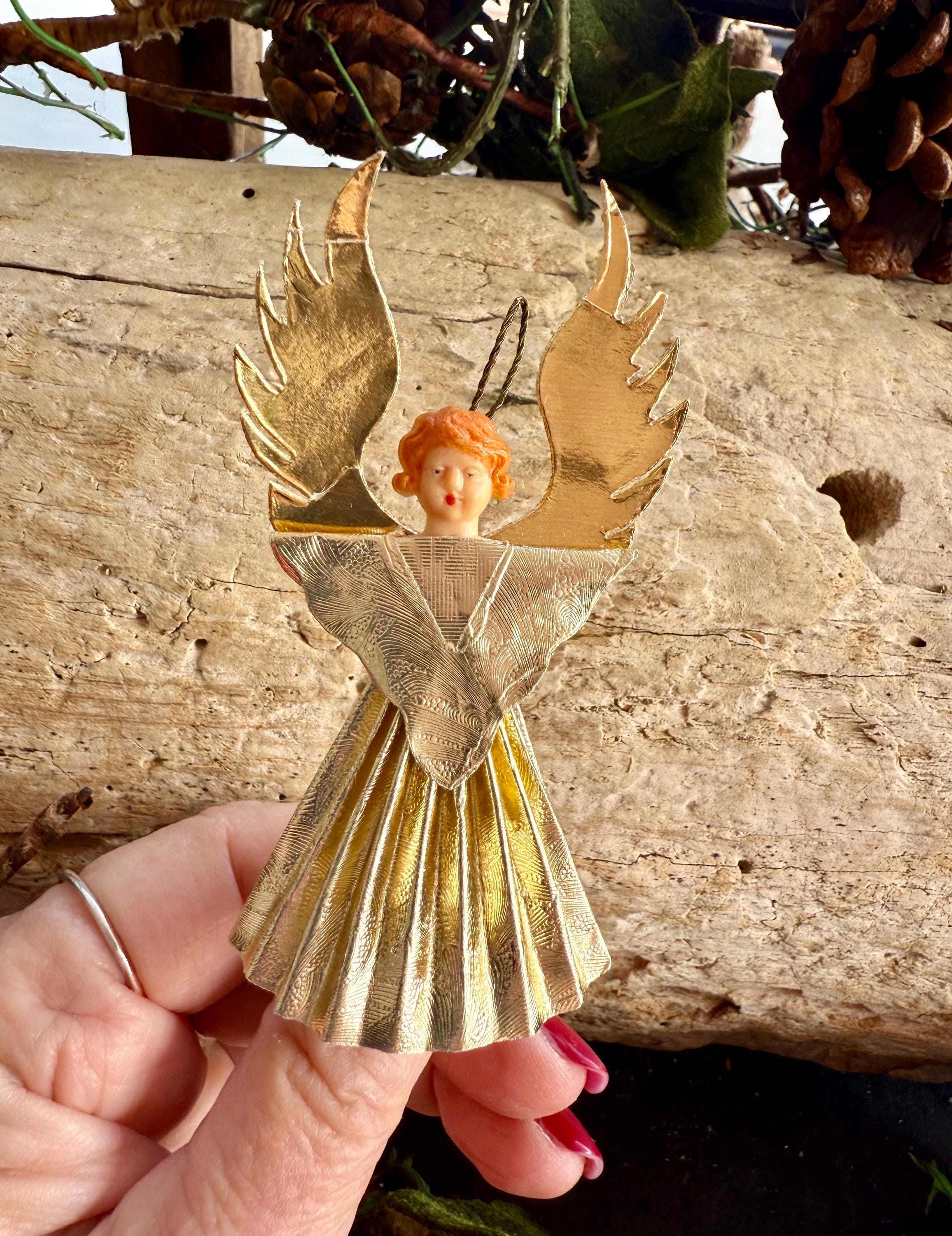 Vintage 1950 Foil Gold Angel Christmas Ornament West Germany