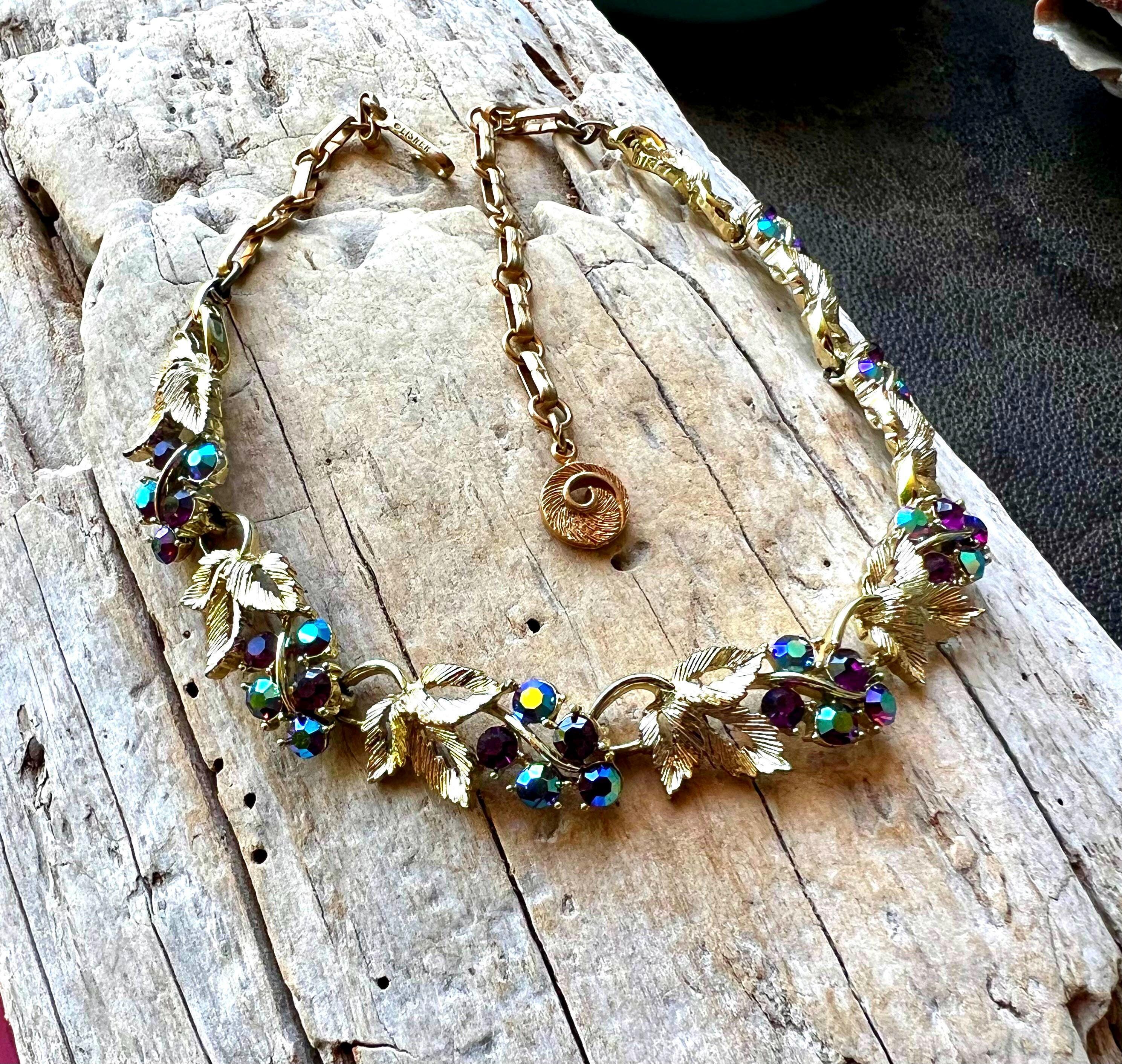 Vintage LISNER Necklace Purple Floral Choker Amethyst AB