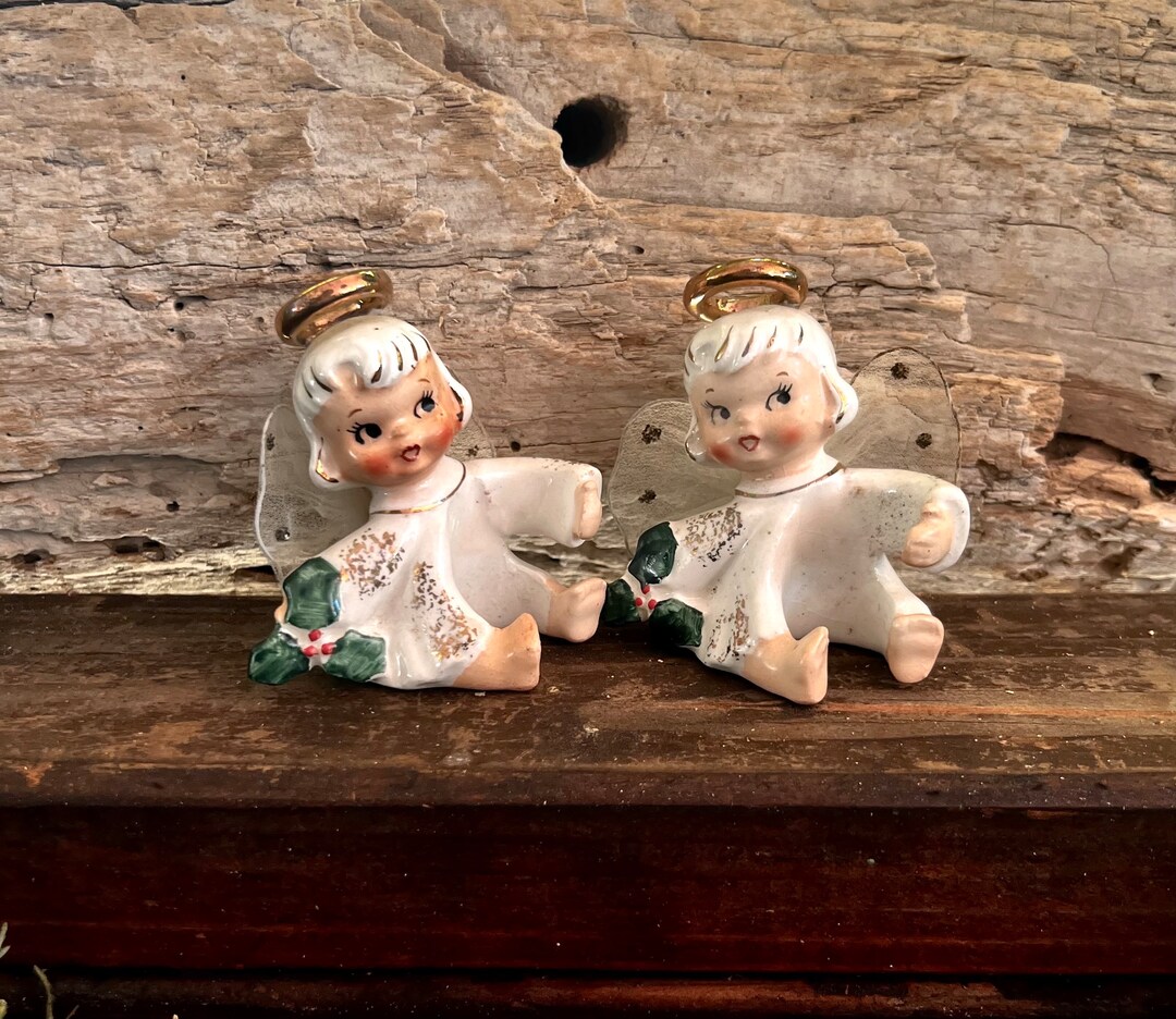 Vintage LEFTON Angel Candle Climber Hugger MCM 1950 Ceramic NOEL Angel