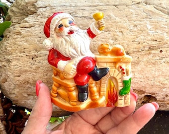 Vintage Plastic Santa Fireplace Christmas Ornament 1960 1970 Japan