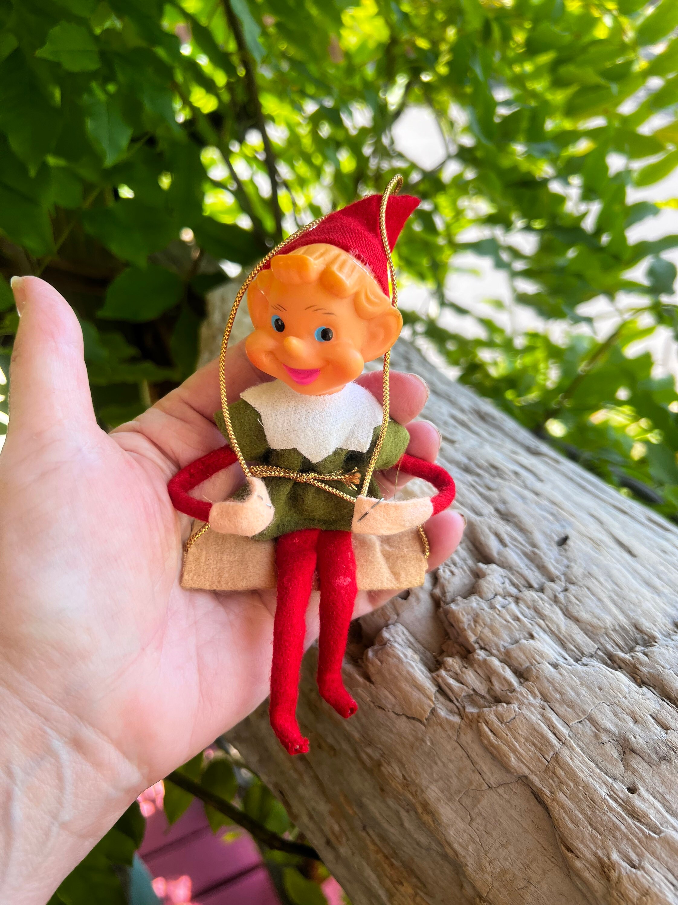 Vintage Elf Pixie Knee Hugger Christmas Ornament 1940 1950 Retro