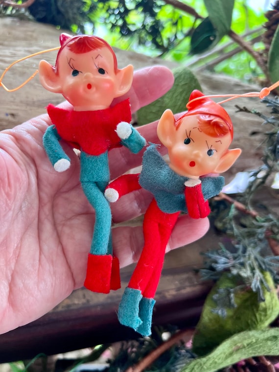 Vintage 1950 1960 Christmas Elf Ornament Retro Kitsch Plastic Elf