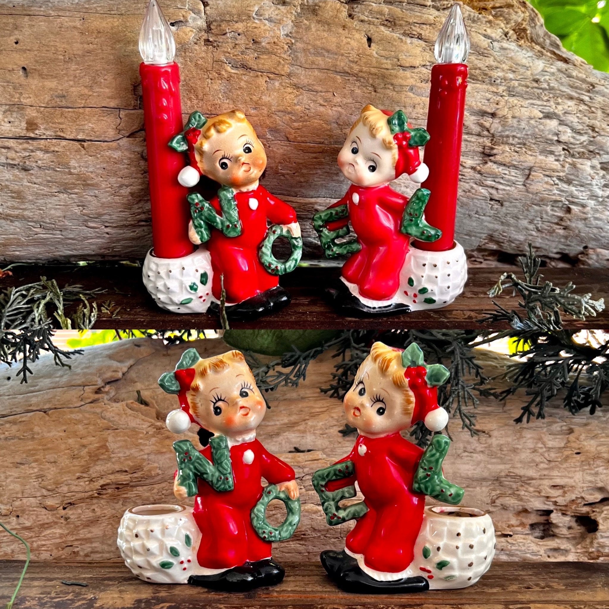 Vintage NOEL Candle Holders Retro COMMODORE Cherub Candle