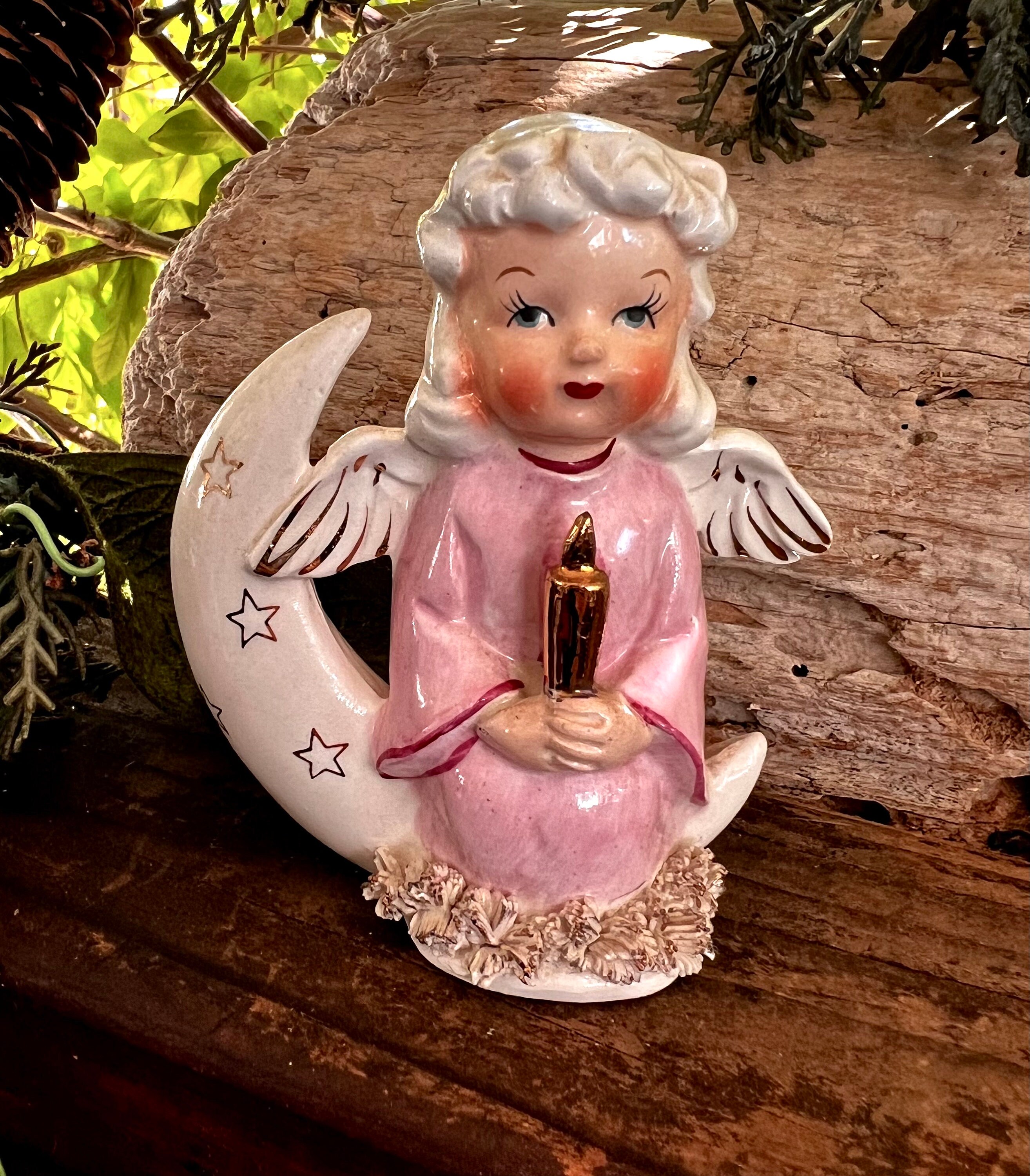 ヴィンテージ ピンクエンジェル 三日月 置物 1950年代 MCM セラミック