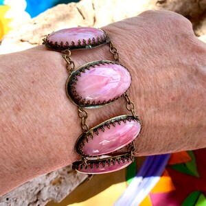 Vintage Valentine 1930 1940 Czech Pink Bracelet Art Deco Peking Glass Panel Bracelet Bride Bride Wedding Engagement Christmas Gift
