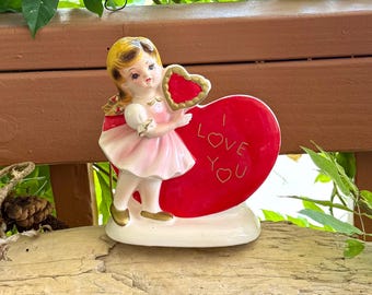Vintage RELPO Girl Love Letter Heart Valentine Planter 1950 Mid