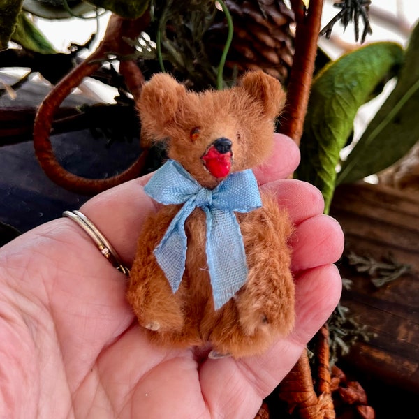 Vintage Fur Teddy Bear Christmas Ornament MCM 1960 Karl Schrickel Original Fur Animal West Germany Retro Kitsch Spring Easter Decor MINT