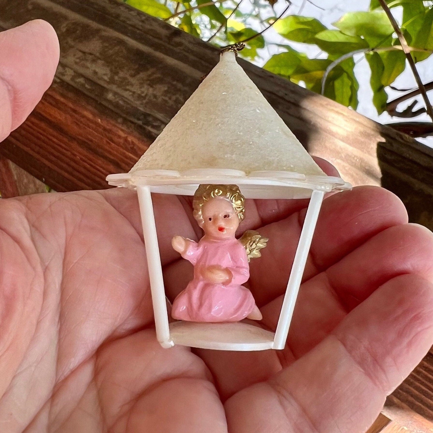 Vintage West Germany Pink Angel Christmas Ornament 1940 1950
