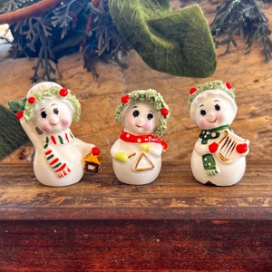 Vintage NAPCO Snowman Bird Christmas Ornament Figurine MCM 1960 1970 Anthropomorphic Ceramic Snowman NAPCOWARE Retro Kitsch Decor Set 3