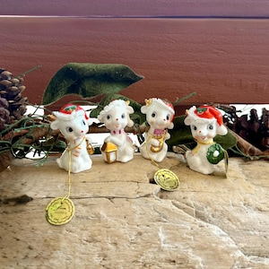 Vintage NAPCO Christmas Deer Reindeer Figurine 1960 1970 Anthropomorphic Bone China Japan Retro Kitsch Dancer Cupid Dasher Vixen Set 4