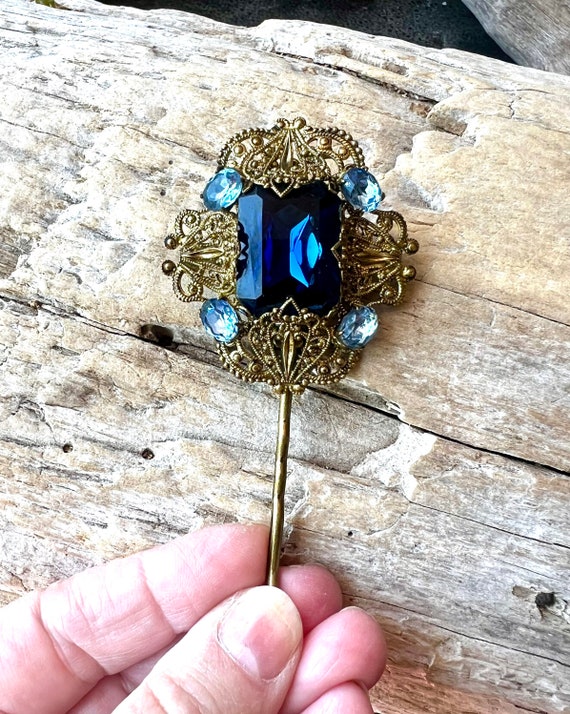 Vintage West Germany Blue Filigree Hairpin Filigree Hairpins MCM
