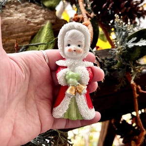 Vintage 1950 ENESCO Christmas Angel Gold Bells Figurine Spaghetti Trim Angel Ceramic Victorian Girl Japan Retro Kitsch Holiday Decor