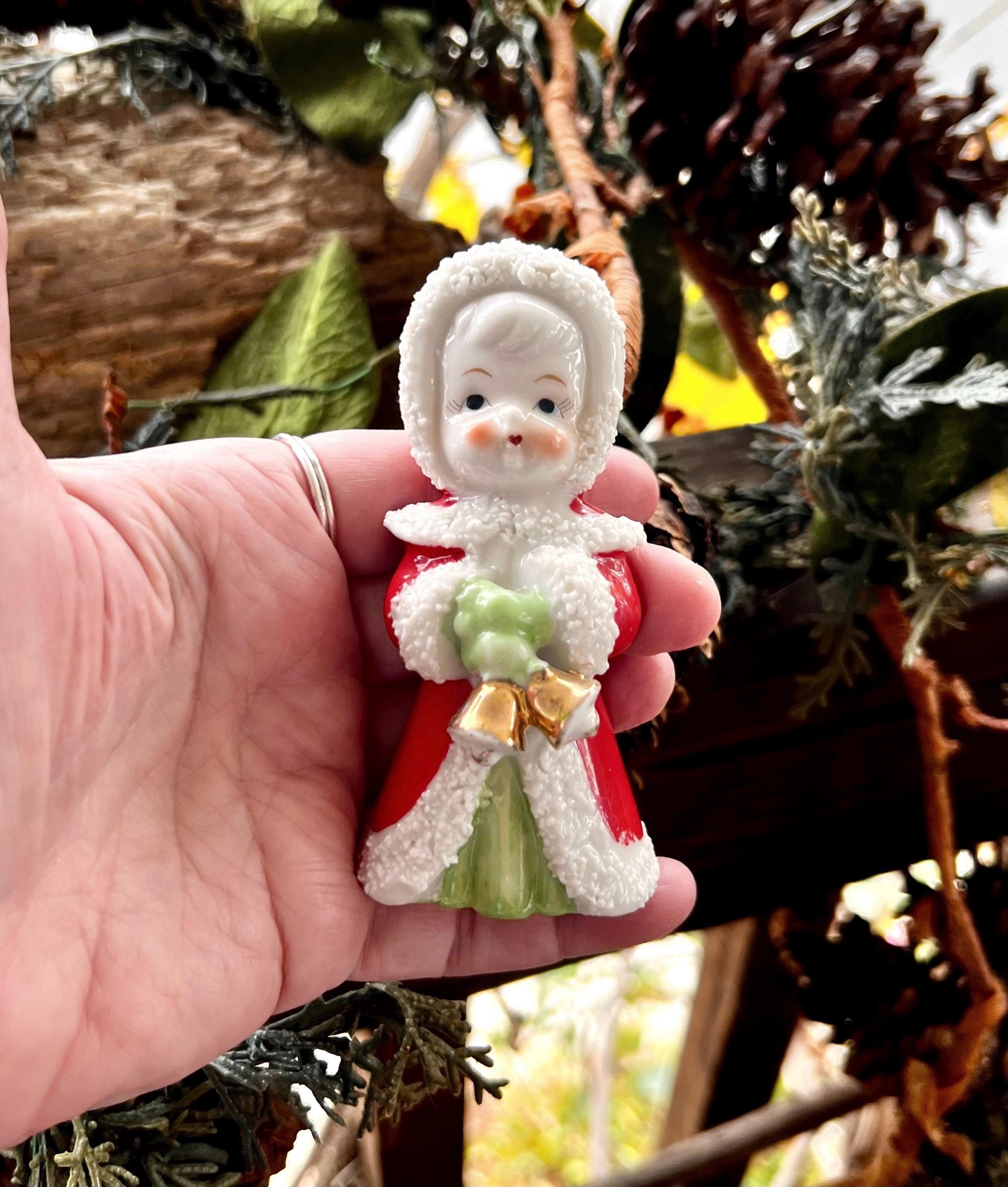 Vintage ENESCO Christmas Angel Gold Bells Figurine 1950 MCM Retro