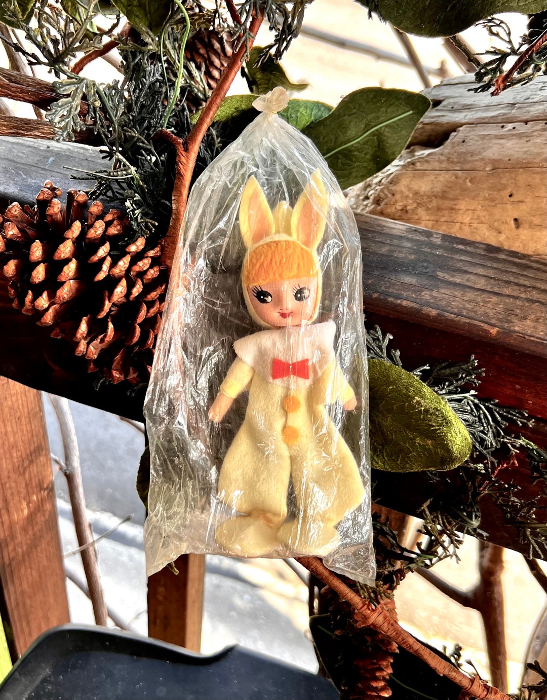 Vintage Bunny Pixie Knee Hugger Bunny Pixie Christmas Ornament 1960