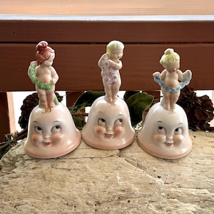 Vintage Anthropomorphic Ardalt Bell Little Miss Modesty Cupid 1950 MCM  Lenwile Ardalt Bell Camille Naudot Cherub Retro Kitsch Decor Set 3