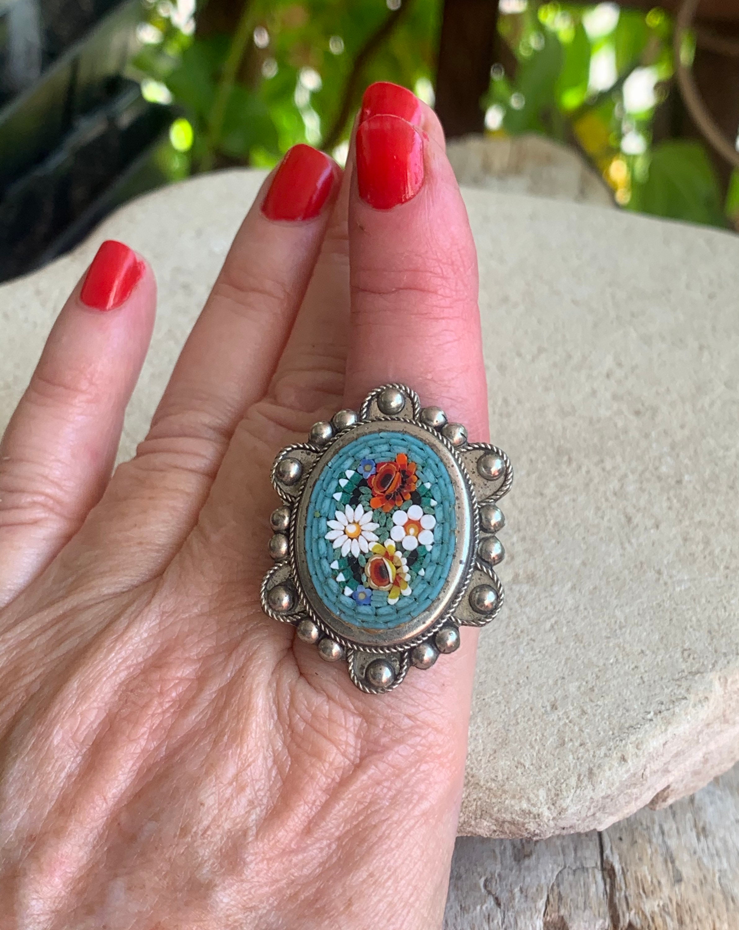 Micro Mosaic Ring Antique Statement 
