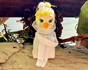 Ornamento pasquale in plastica vintage Chick Duck Knee Hugger 1950-1960, decorazione pasquale retrò giapponese kitsch, RARO