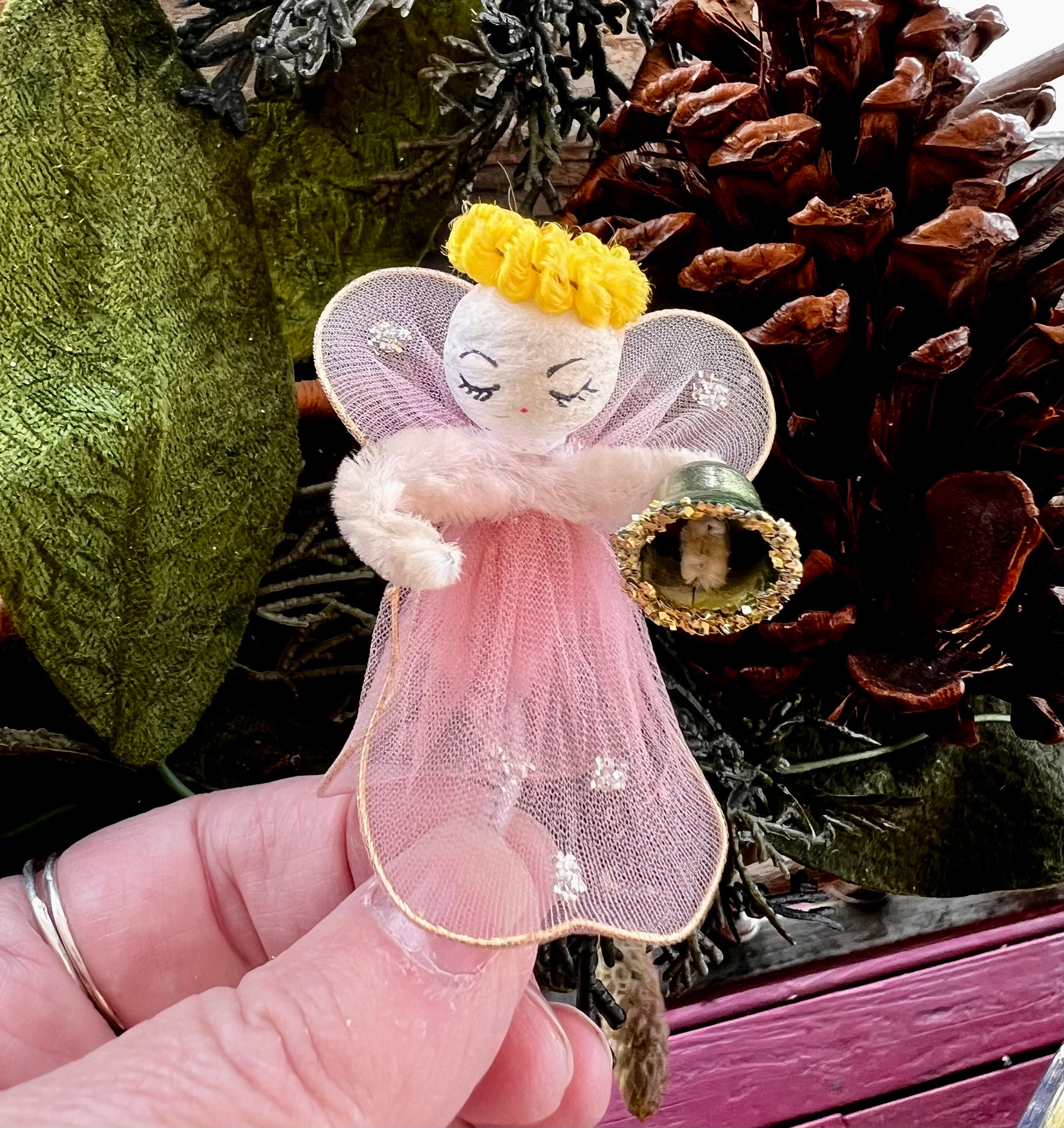 Vintage Pink Angel Christmas Ornament Tulle Angel Ornament 1950 1960 ...