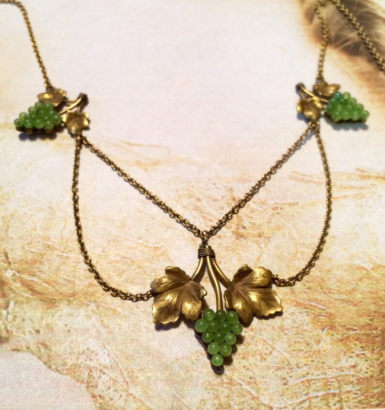 Victorian Grape Necklace Grape Festoon Antique Vintage Grapes Bib Edwardian Bride Bridal Vineyard Wedding Spring Easter Gift for Her