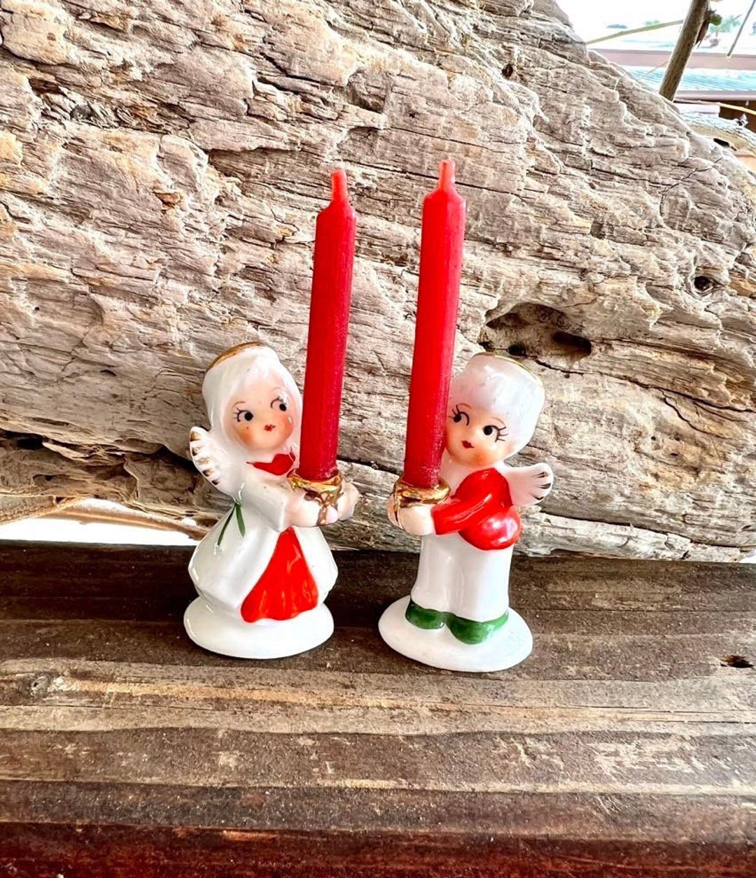 Vintage Angel Candle Holders 1950 1960 Ceramic Christmas Etsy