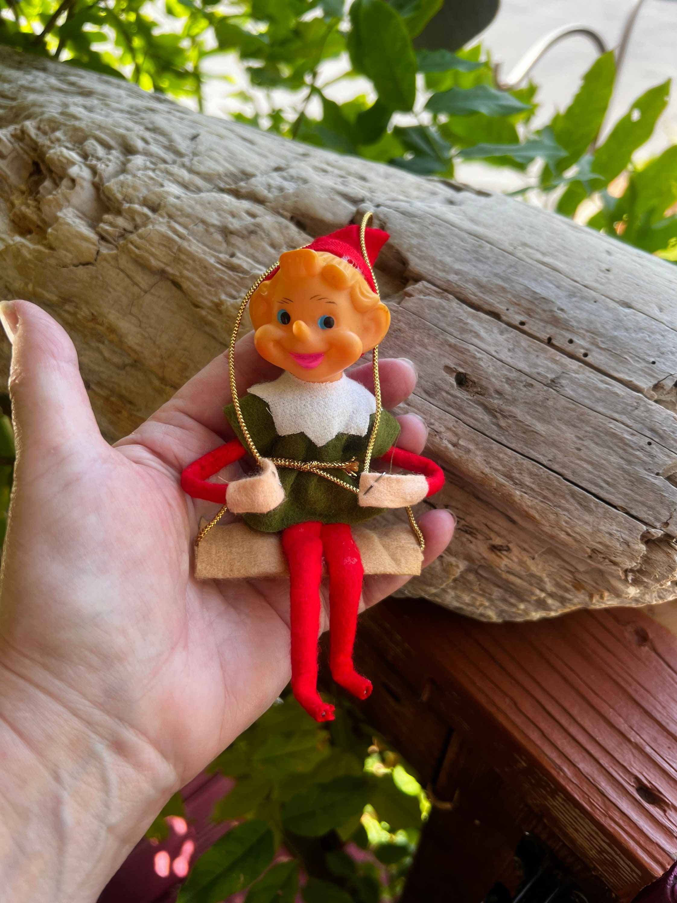 Vintage Elf Pixie Knee Hugger Christmas Ornament 1940 1950 Retro