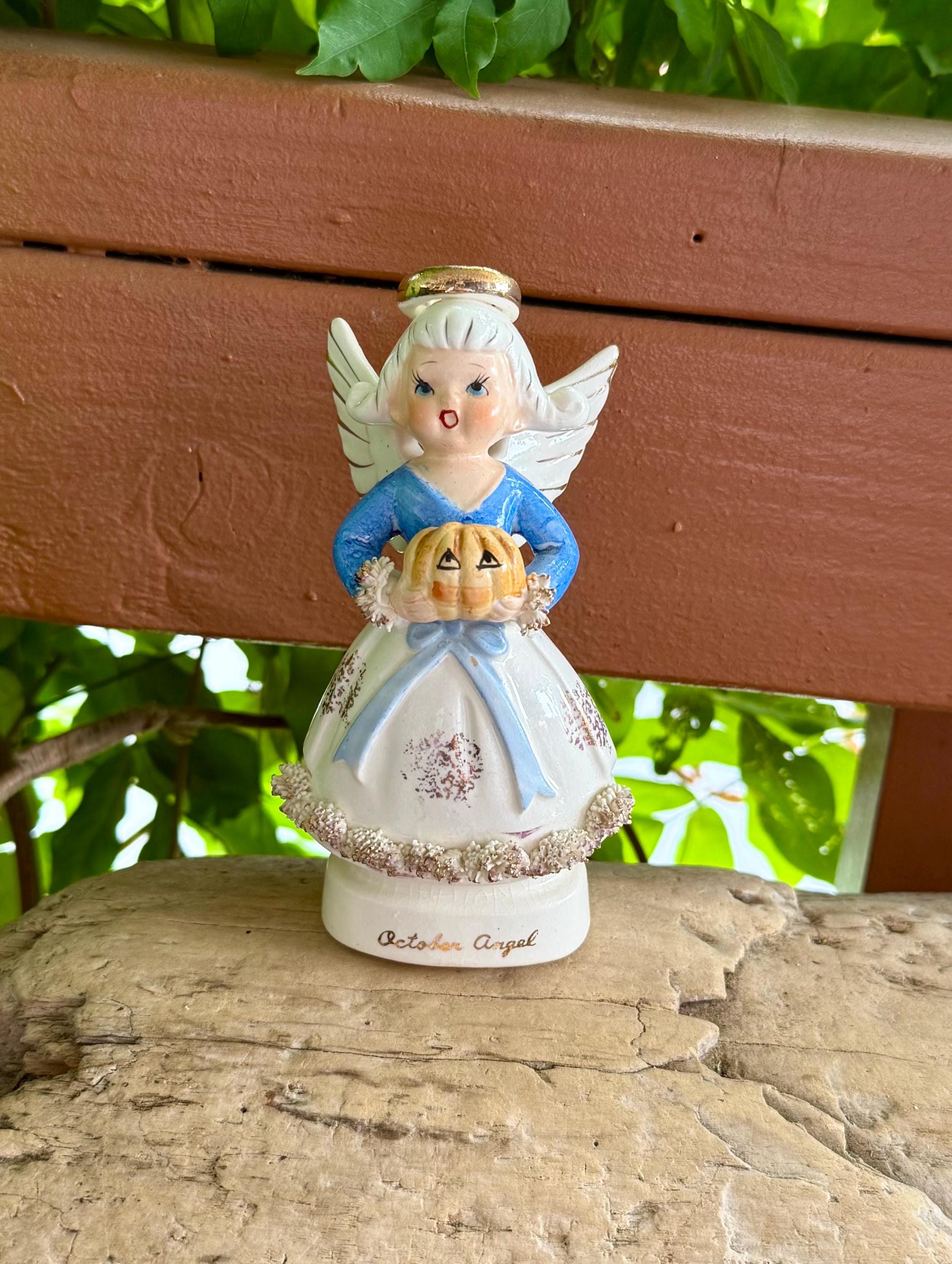 Vintage NAPCO October Birthday Angel Pumpkin Jack O Lantern