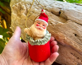 Vintage Santa Christmas Ornament MCM 1950 1960 Felt Santa Blow Mold Bottlebrush Tree Basket Plastic Santa Pipe Cleaner Retro Kitsch Decor