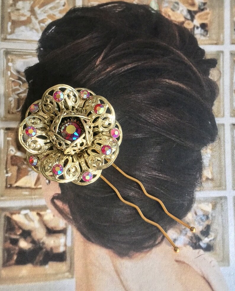 Sarah Coventry Rose Hairpin Fork Bun Holder Bridal 1950 1960 Etsy