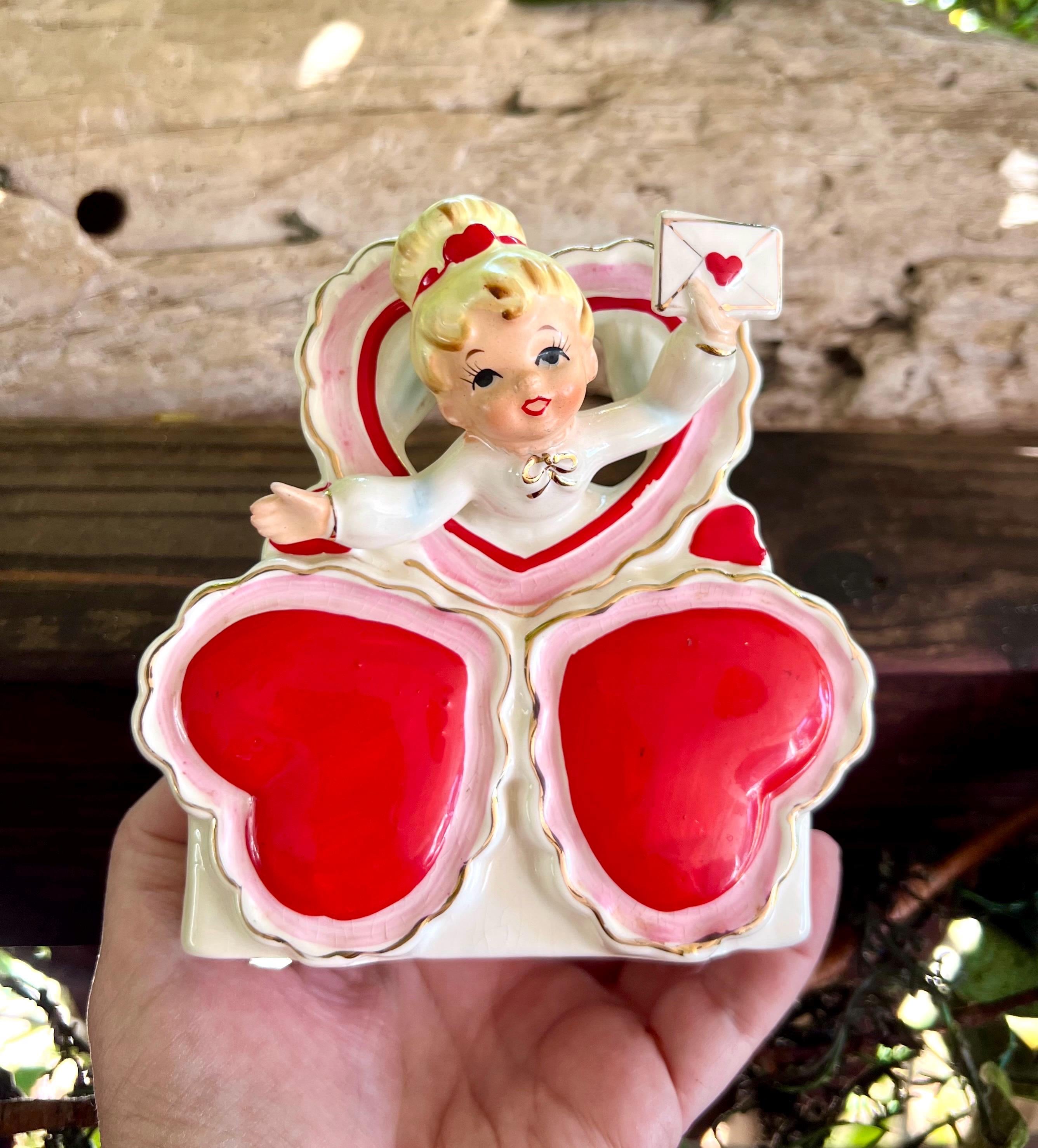 Vintage RELPO Girl Love Letter Heart Valentine Planter 1950 Mid