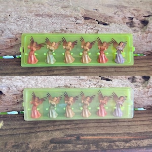 Vintage West Germany Angel Christmas Ornament Retro MCM 1950 1960 Musical Angel 1 1/2” Angel Retro Kitsch Valentine Easter Decor Set 6 NIOB