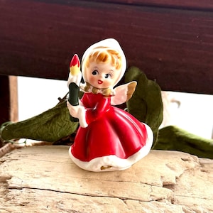 Vintage NAPCO Engel Weihnachten Kerzenhalter 1950 MCM Keramik Engel Mädchen Kranz Figur Kerzenhalter Viktorianisch Japan Retro Kitsch Decor