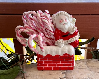 Vintage Japan NOEL - Best Wishes - Santa Candy Cane Holder or Planter -  Flocked With Fur - Wonderful Vintage! - Etsy Ireland