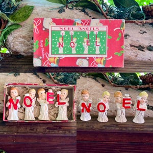 Vintage NOEL Weihnachtskerzenleuchter COMMODORE Chorengel MCM 1950 Keramik Chorengel Kerzenleuchter Retro Kitsch Decor Set 4