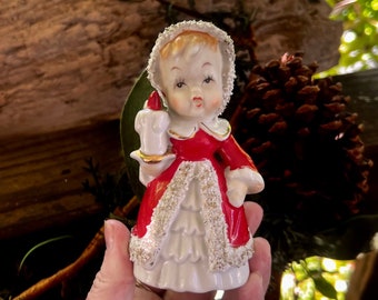 Vintage LEFTON? Angel Christmas Bell Angel Candle Bell Ornament MCM 1950 Ceramic Spaghetti Trim Angel Girl Japan Retro Kitsch Decor