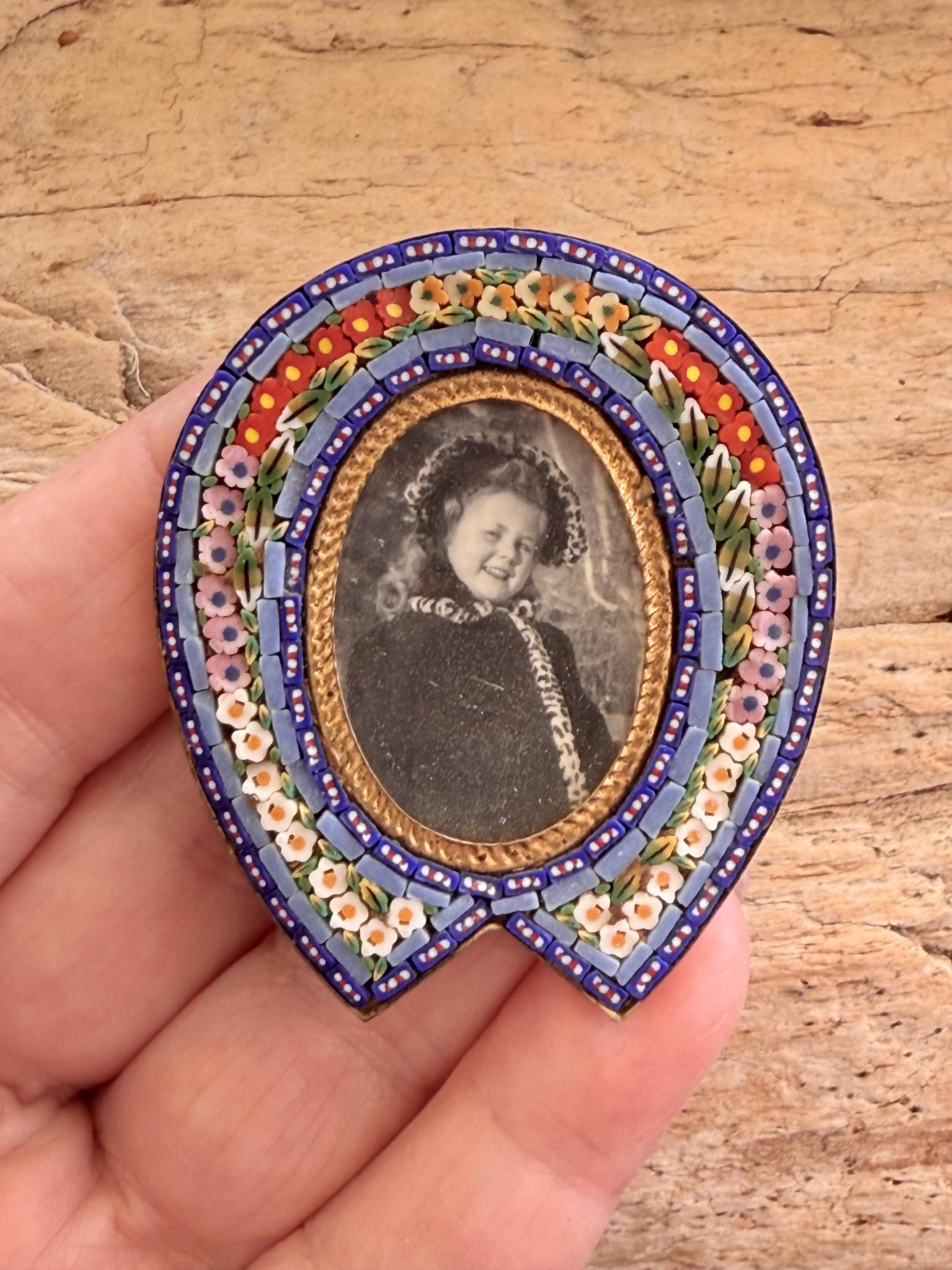 Vintage Micro Mosaic Horseshoe Frame: Italian Floral Photo