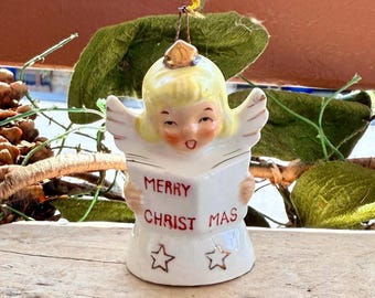 Vintage JOY Angel Christmas Bell Ornament 1940 1950 MCM Angel