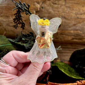 Vintage Christmas Blue Tulle Angel Ornament 1950 1960 Spun Cotton Angel Japan NOEL Choir Angel Retro MCM Easter Valentine Decor