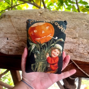 Vintage Halloween Jack O Lantern  Pillow Retro Kitsch Decor Primitive Halloween Pillow Pumpkin Corn Stalk Victorian Halloween Decoration